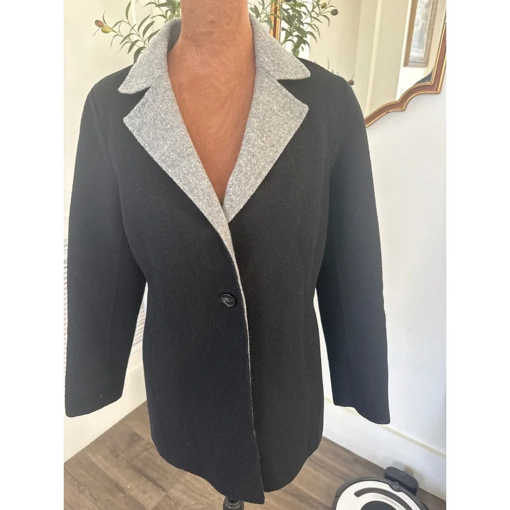 Talots Petite Black Grey Double Faced Wool Blend Coat Jacket 2P CN1204 04/19 - Picture 2 of 8